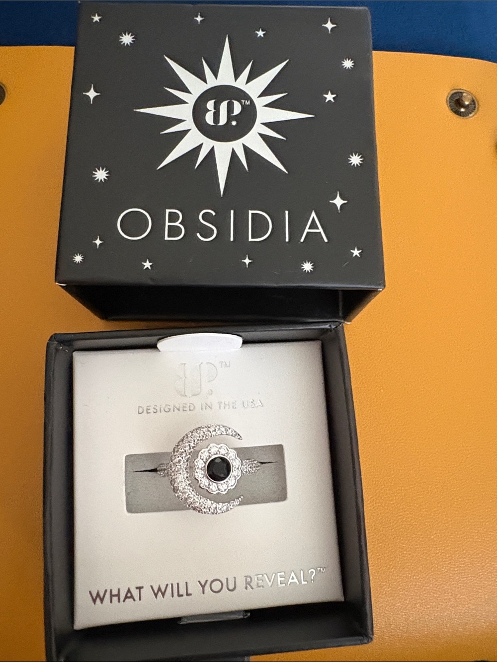 Silver Moon & Black Stone Ring